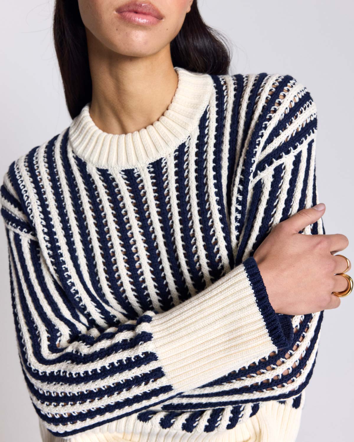 Adrien blue and ecru striped sweater