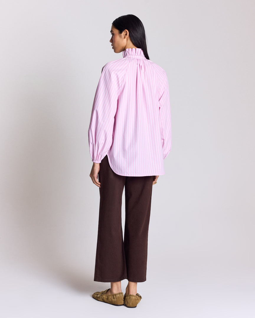 Camille shirt with pink and ecru stripes