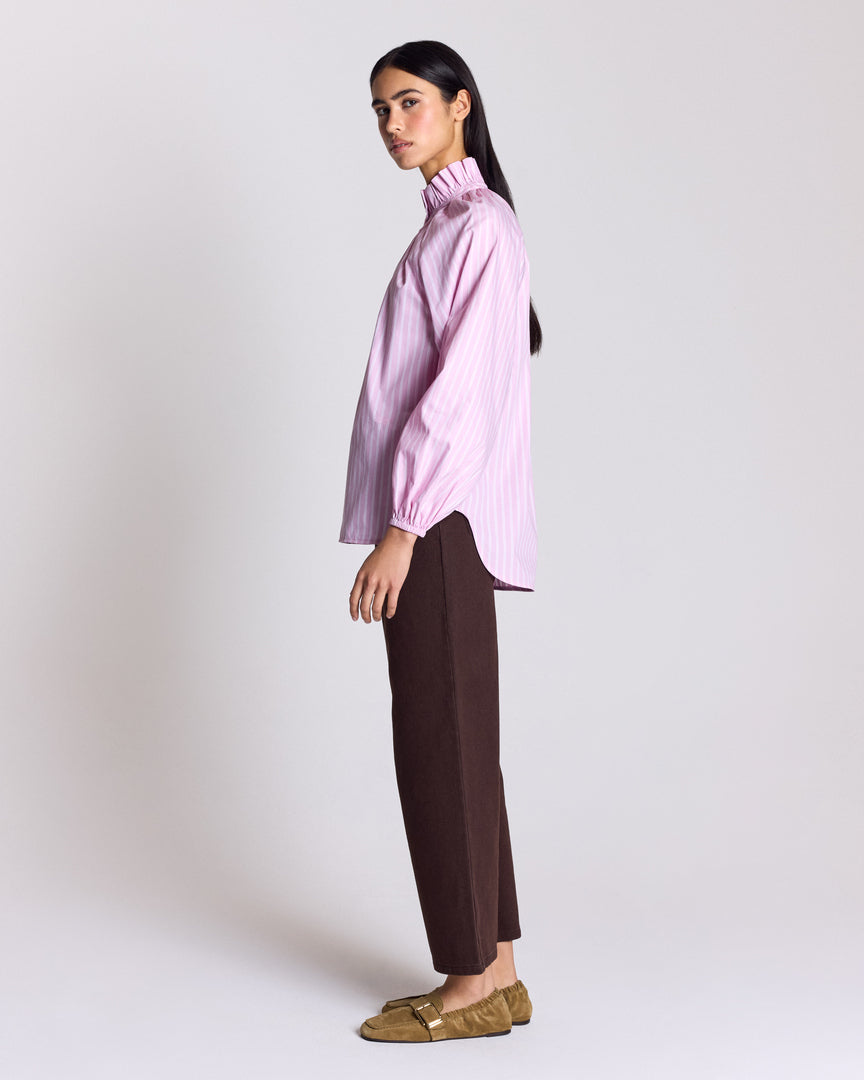 Camille shirt with pink and ecru stripes