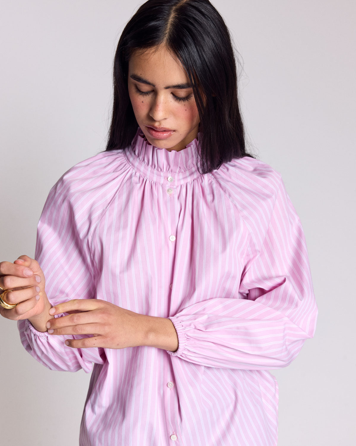 Camille shirt with pink and ecru stripes