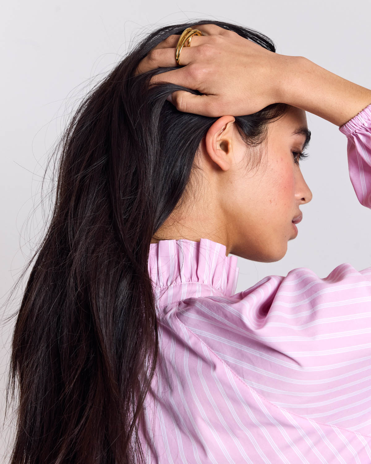 Camille shirt with pink and ecru stripes