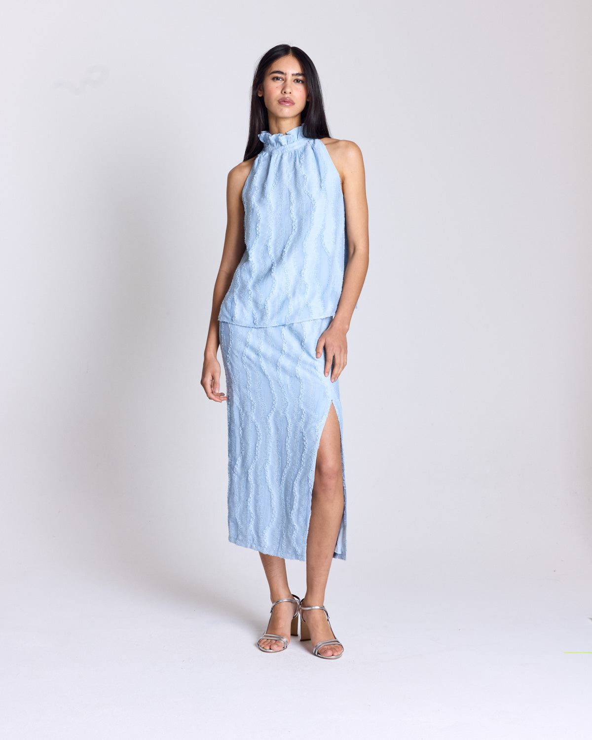 Textured sky blue Leonora top