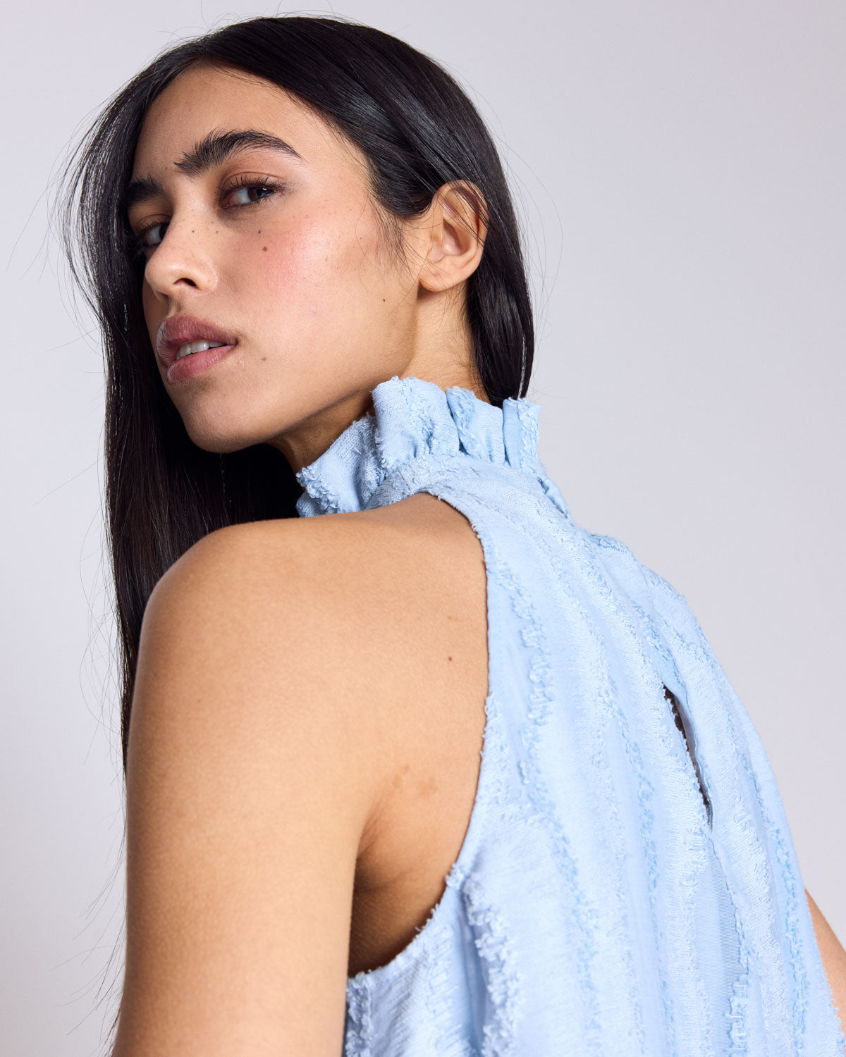 Top Leonora sky blue textured