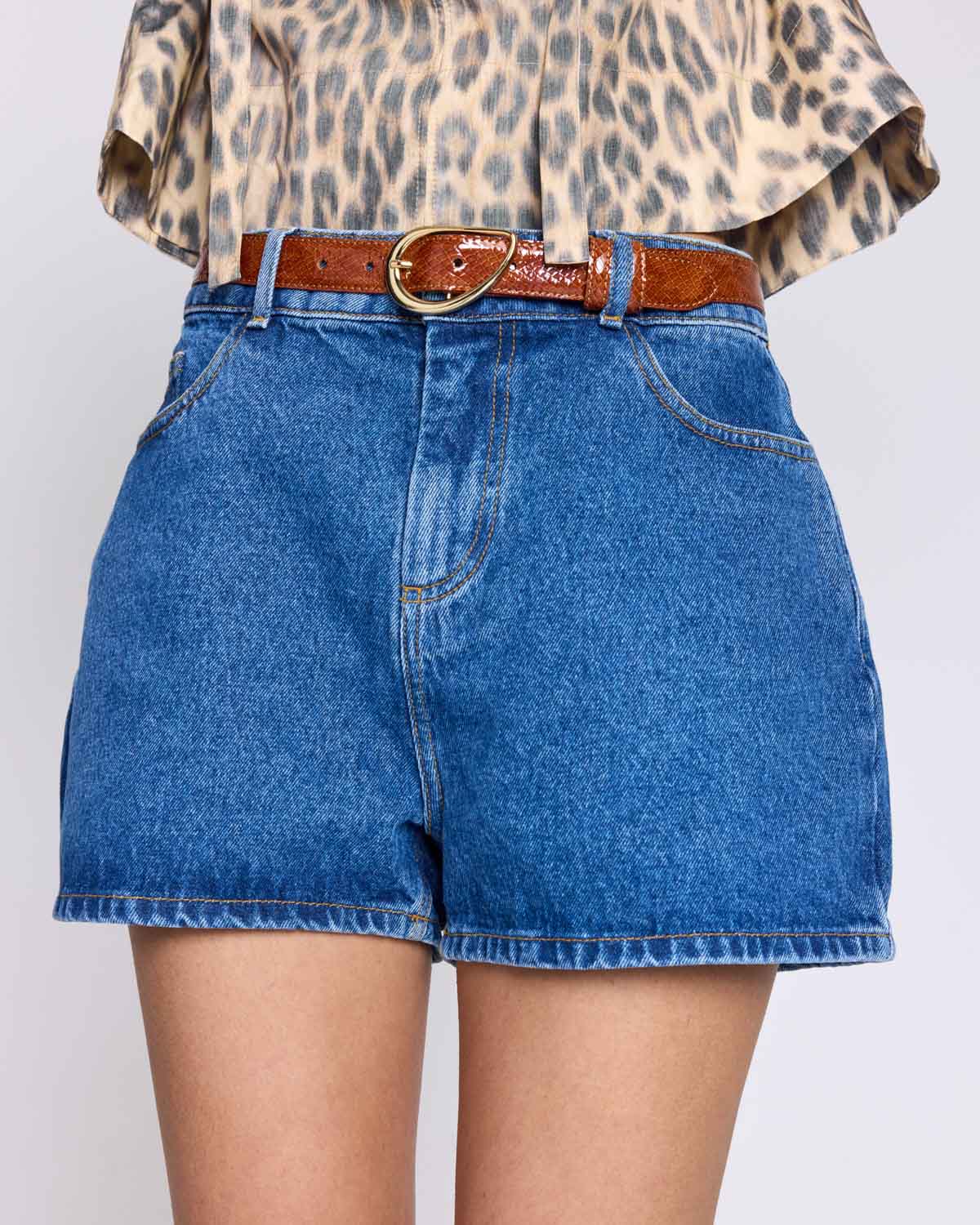 Basma embossed camel patent leather belt