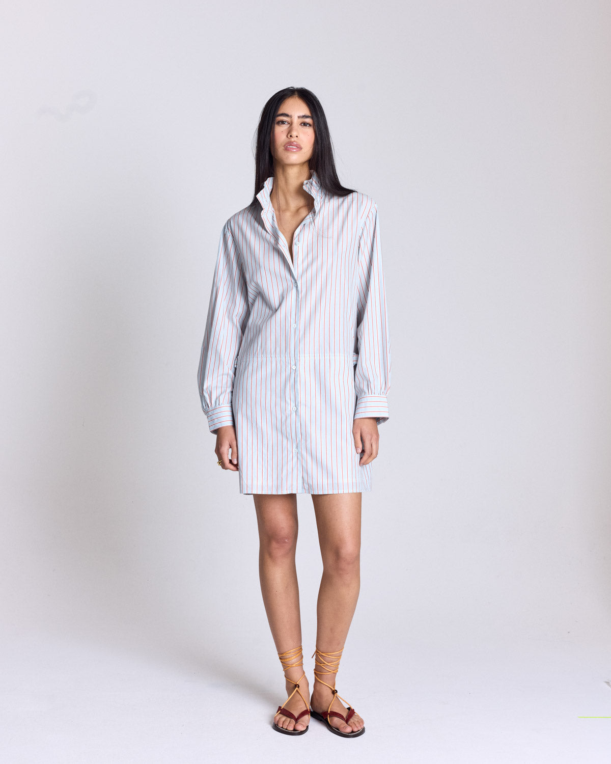 Dress Carmen stripes red background blue