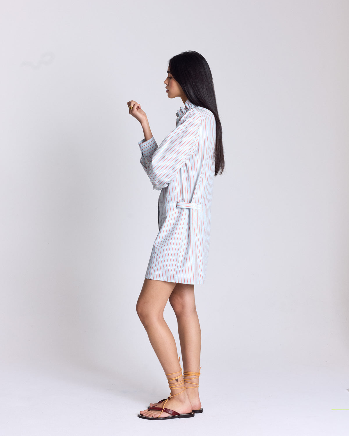 Carmen dress, blue background with red stripes