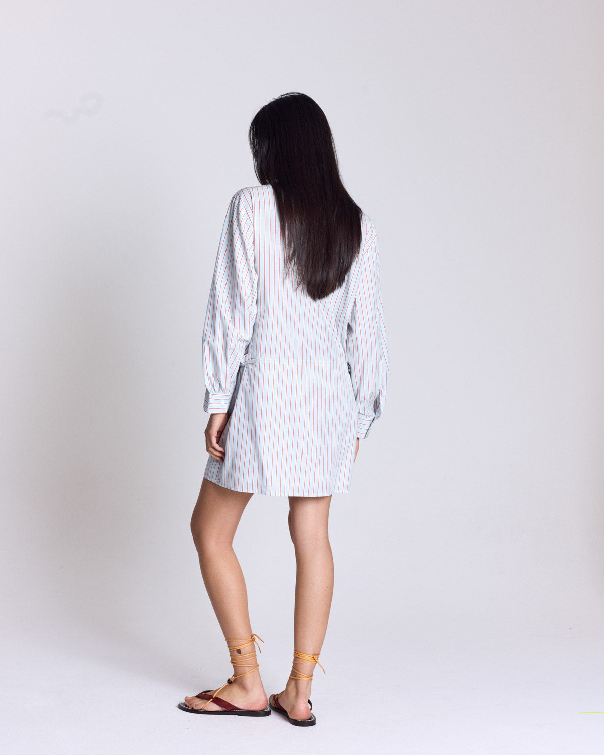 Dress Carmen stripes red background blue