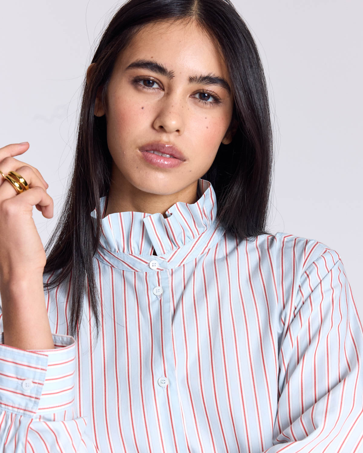 Dress Carmen stripes red background blue