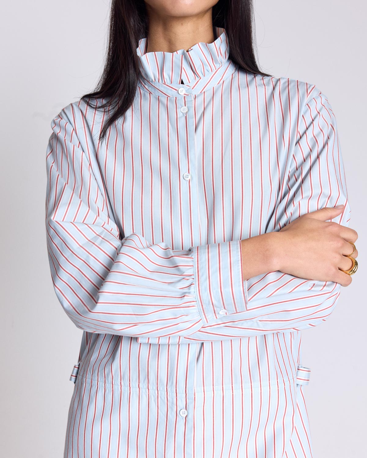 Dress Carmen stripes red background blue