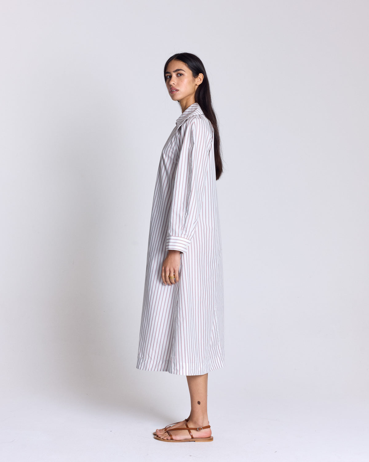 Dress Segolene stripes red background white