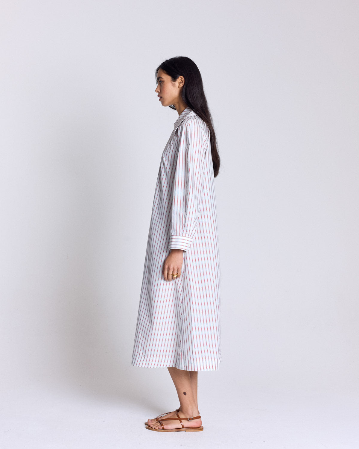 Dress Segolene stripes red background white