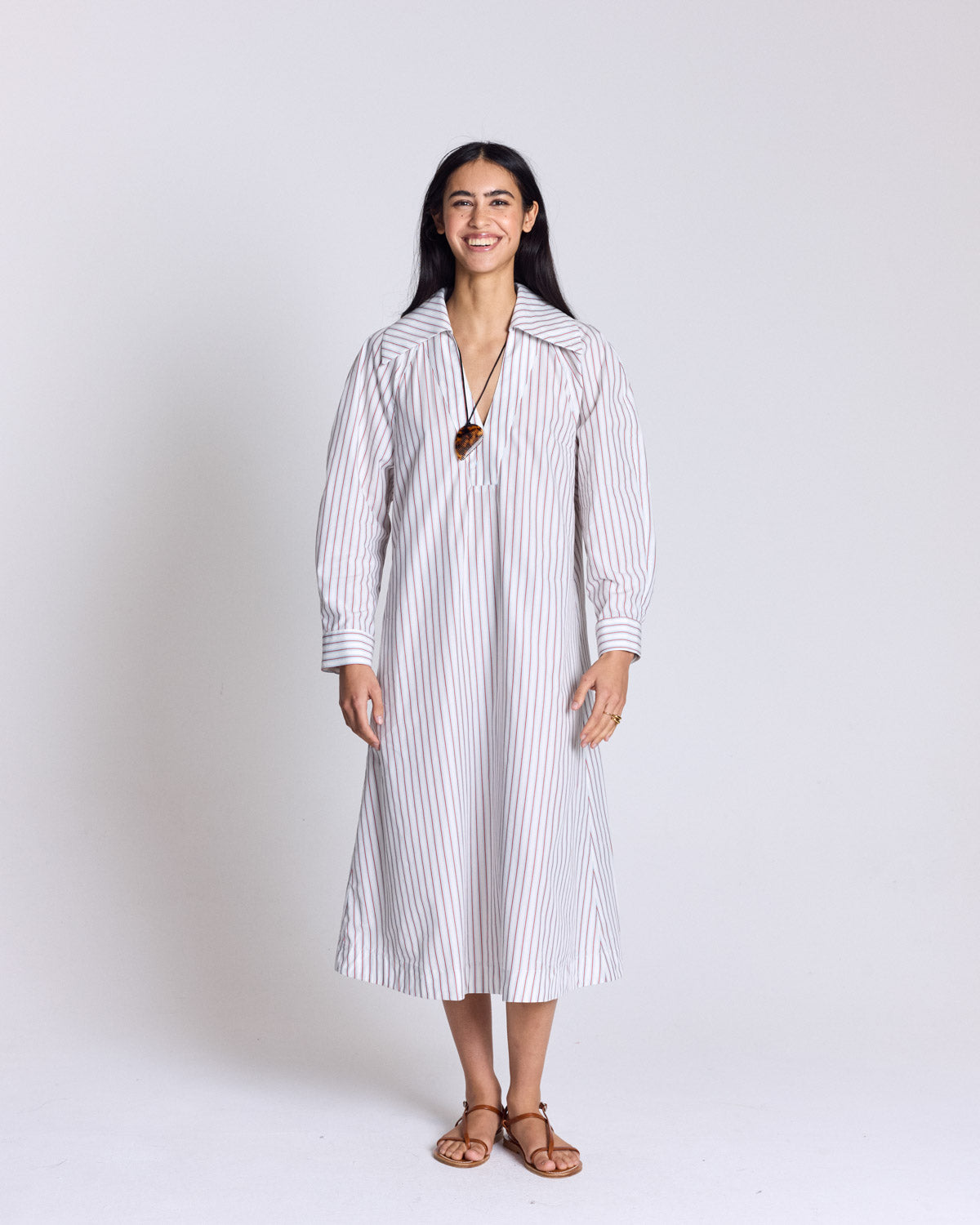 Dress Segolene stripes red background white