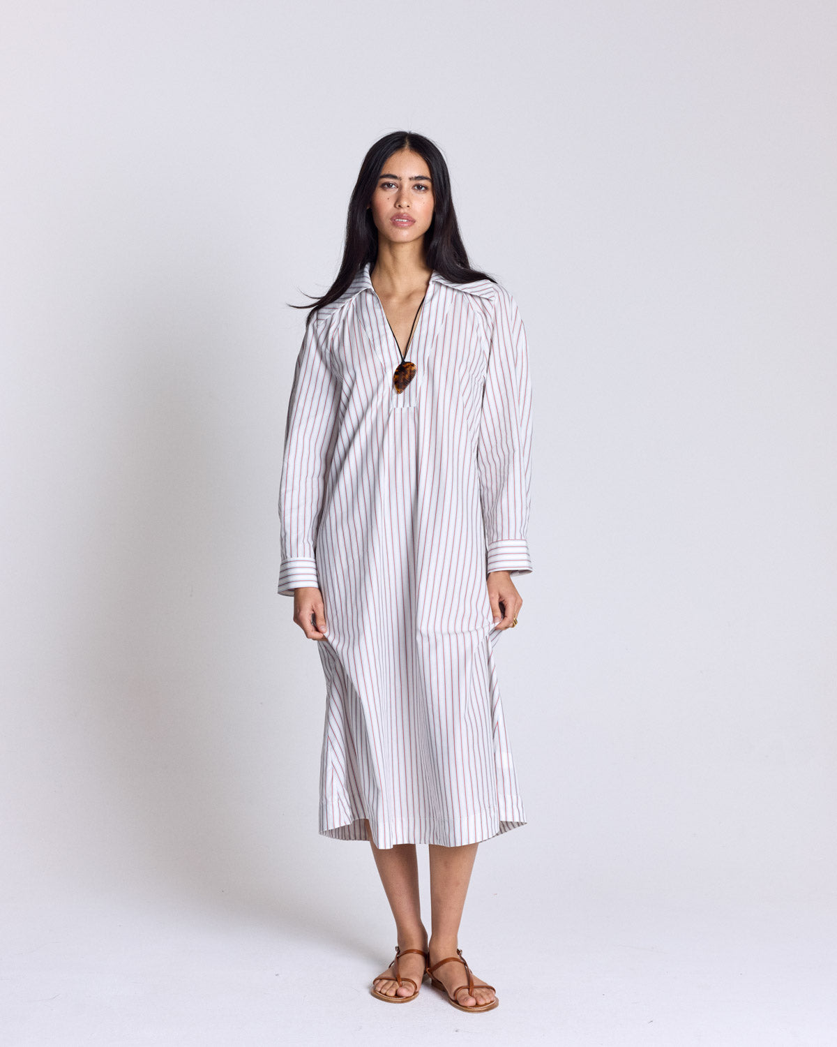 Dress Segolene stripes red background white