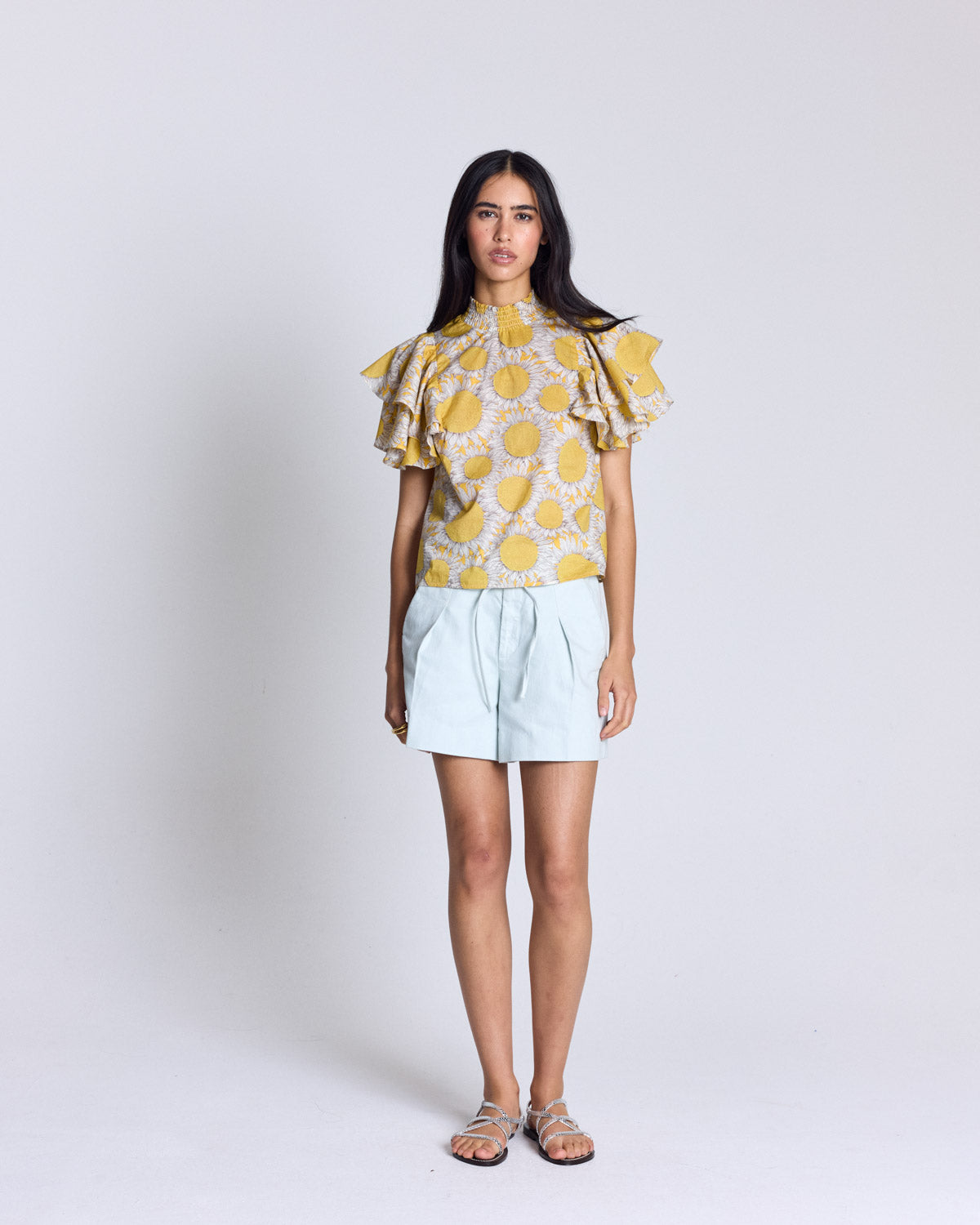 Top Marca imprimé liberty tournesol