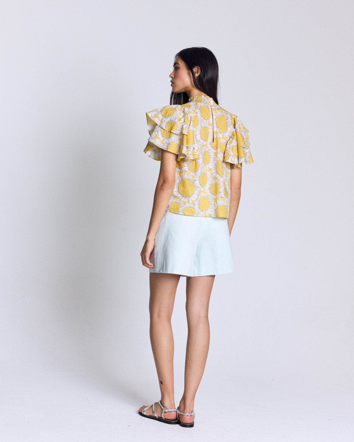 Top Marca imprimé liberty tournesol