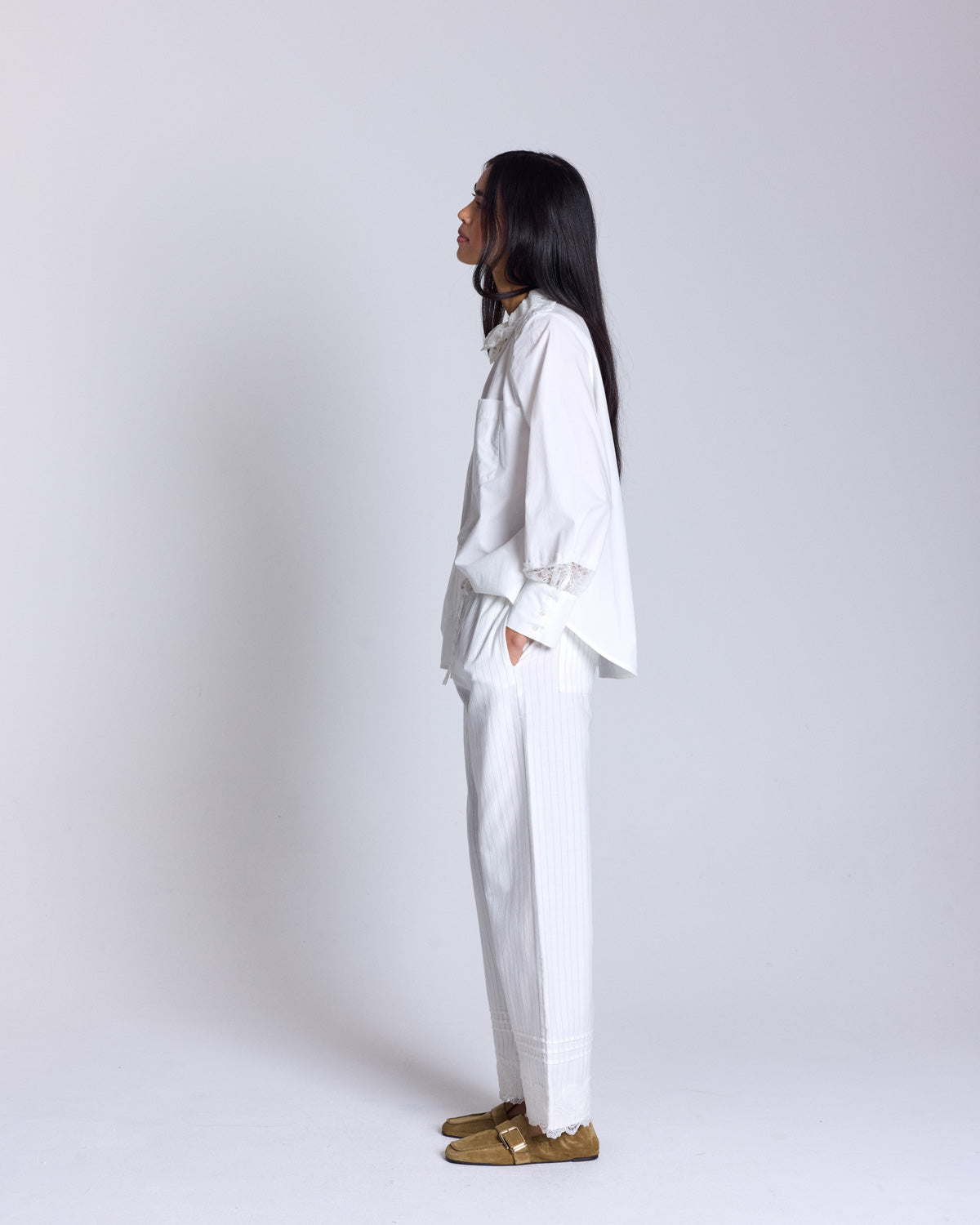 Lizzy striped trousers in green and ecru - Sophie Hallette x Balzac Paris