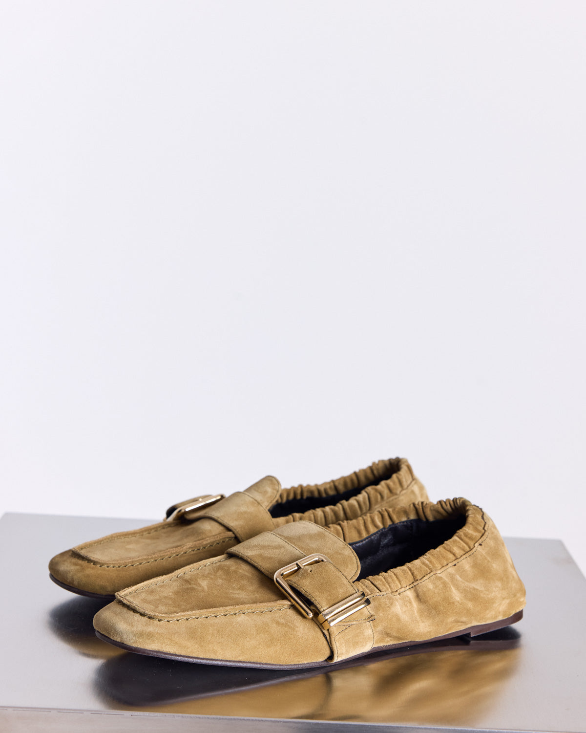 Alixia khaki split leather moccasins