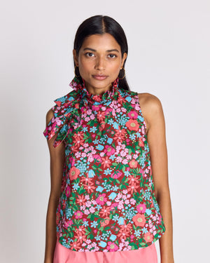 Top Astrid imprimé Liberty rose et bordeaux