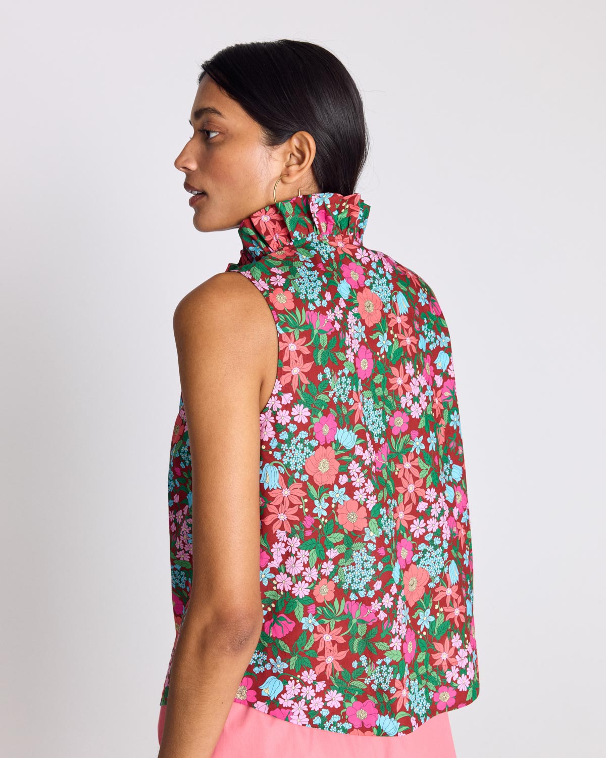 Astrid top with pink and burgundy Liberty print