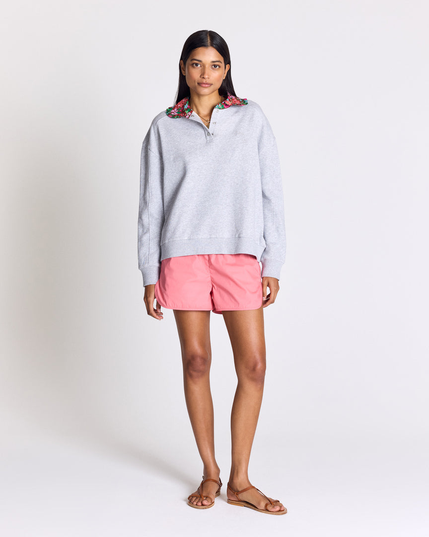Tammy grey sweatshirt with pink and burgundy Liberty print