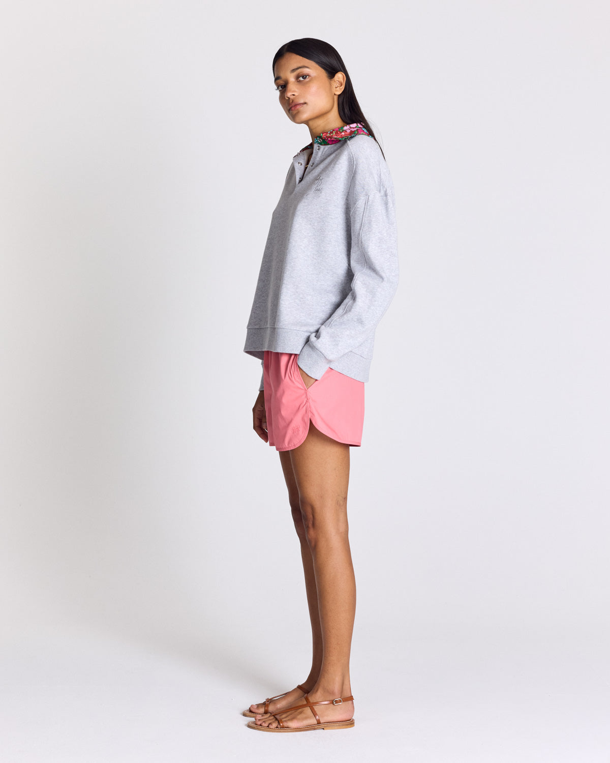 Tammy grey sweatshirt with pink and burgundy Liberty print