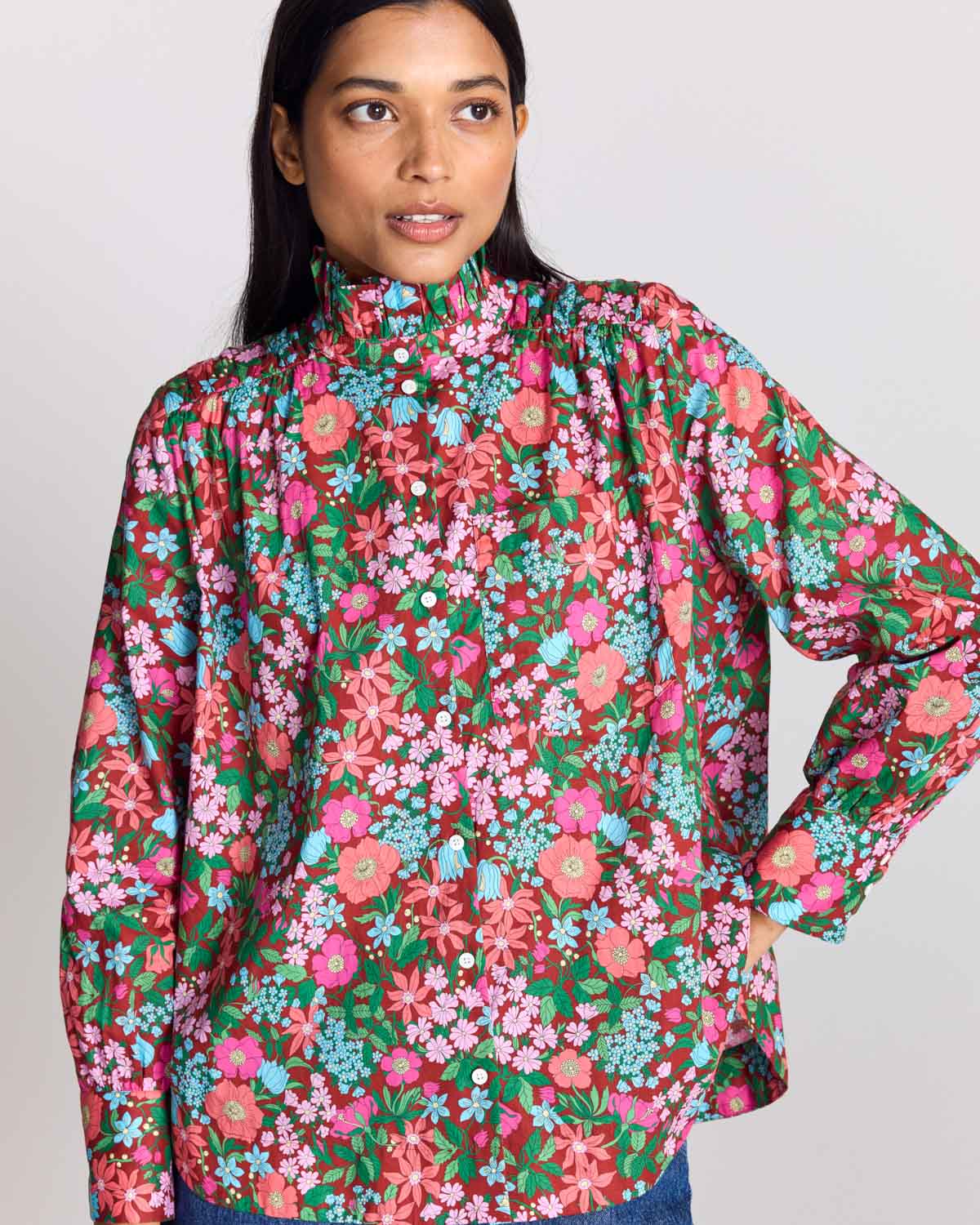 Leonor shirt in pink and burgundy Liberty print