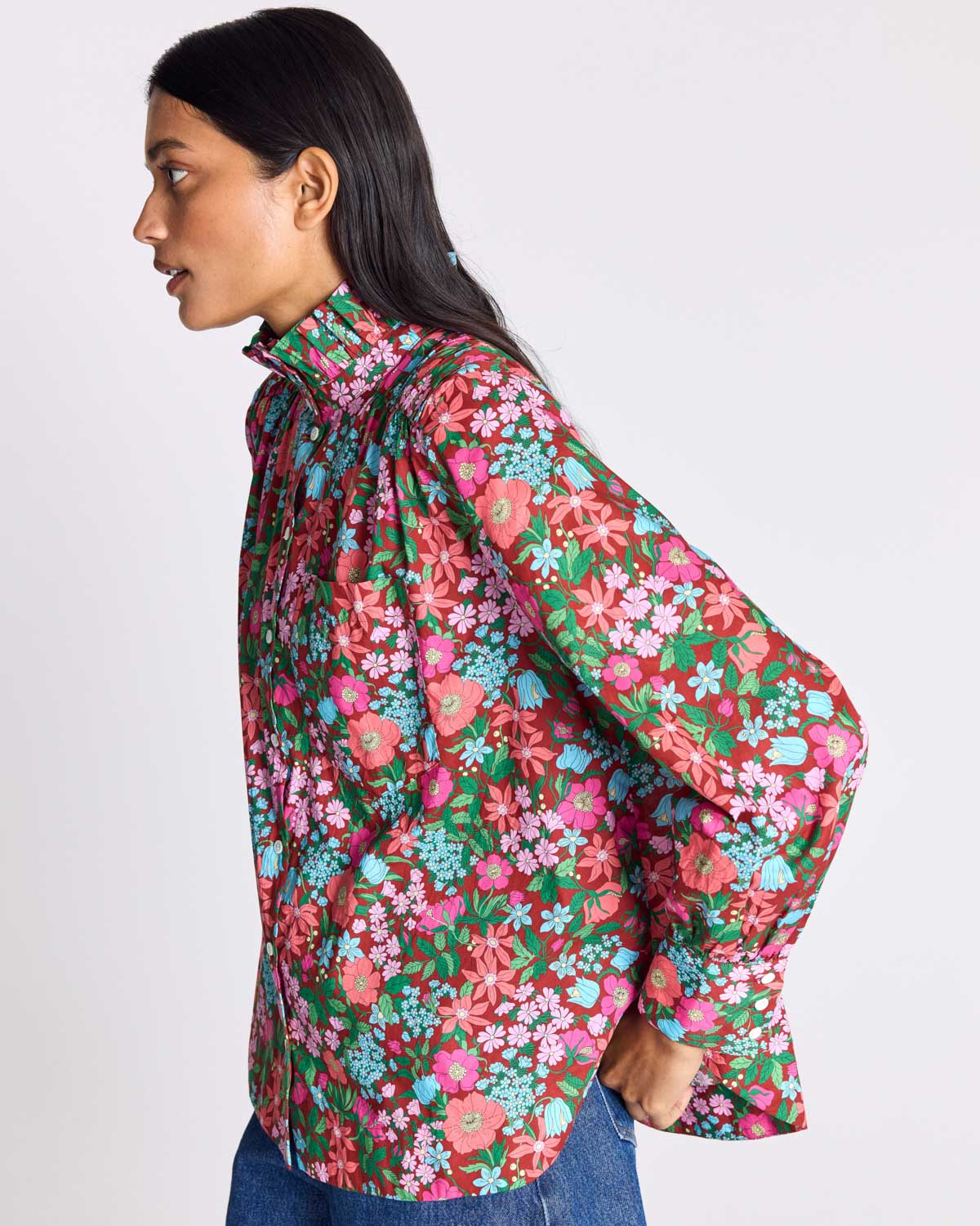Leonor shirt in pink and burgundy Liberty print