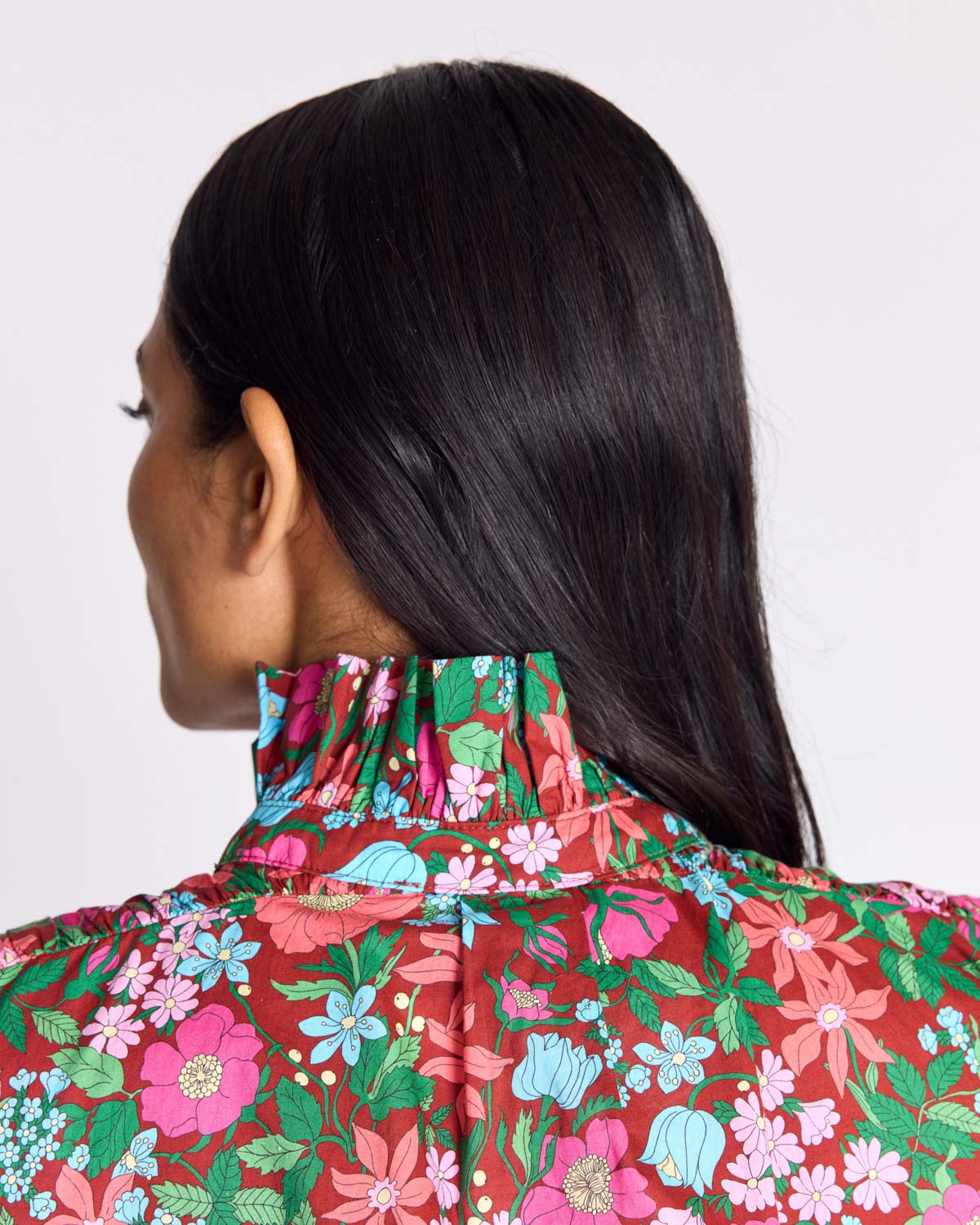 Leonor shirt in pink and burgundy Liberty print