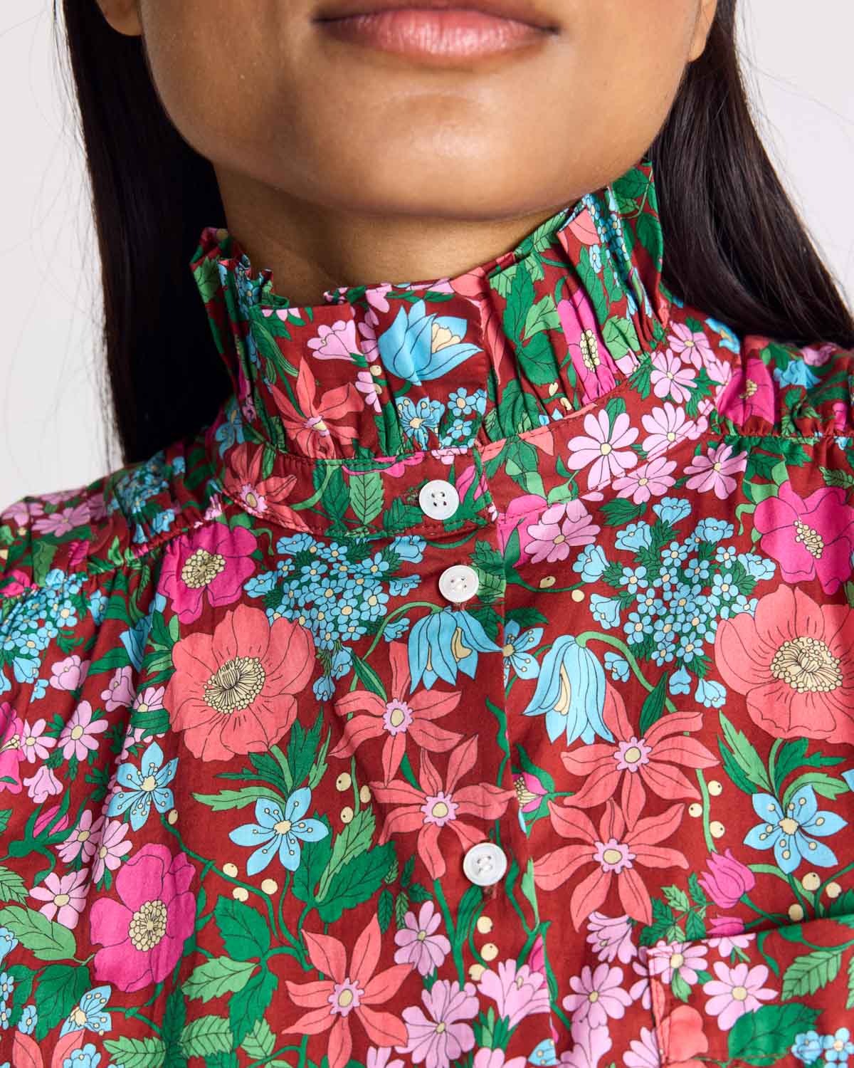 Leonor shirt in pink and burgundy Liberty print