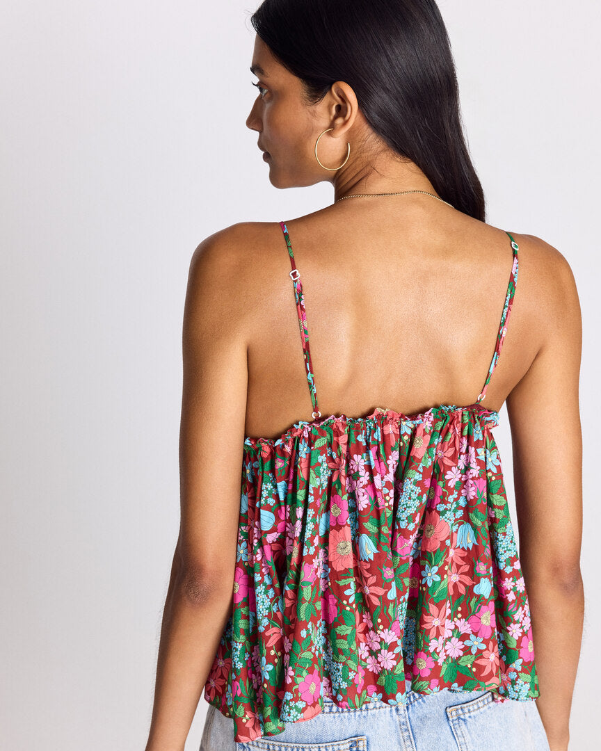Calia top with pink and burgundy Liberty print