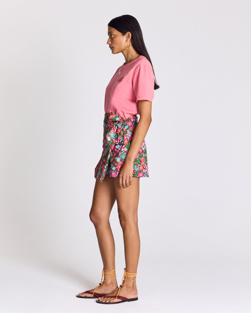 Pink Bree T-shirt with pink and burgundy Liberty print