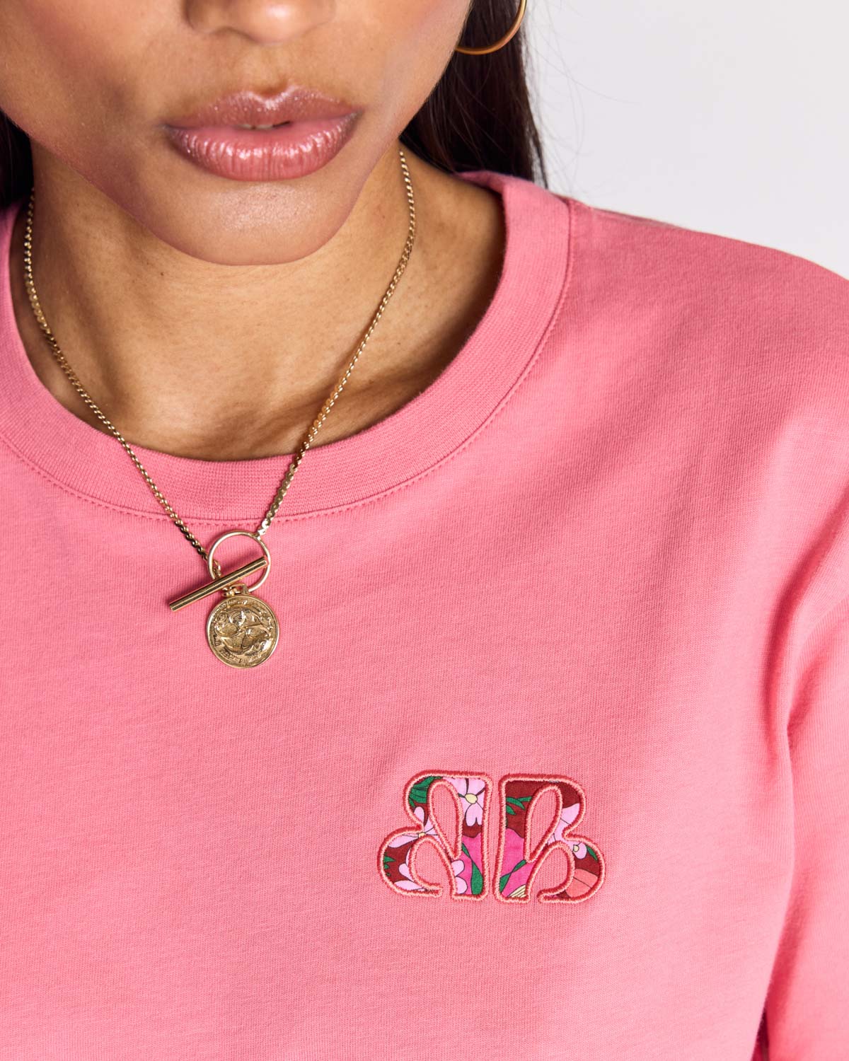 Pink Bree T-shirt with pink and burgundy Liberty print