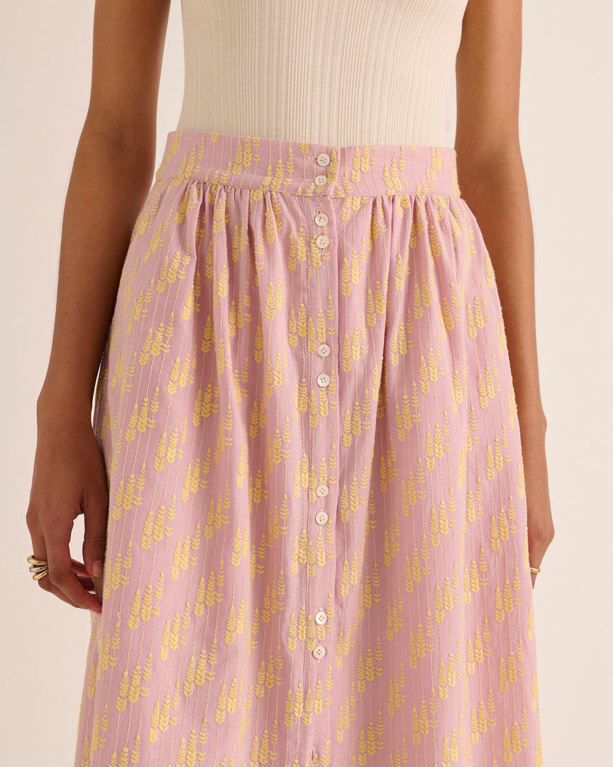 Sally skirt with pink and yellow embroidery