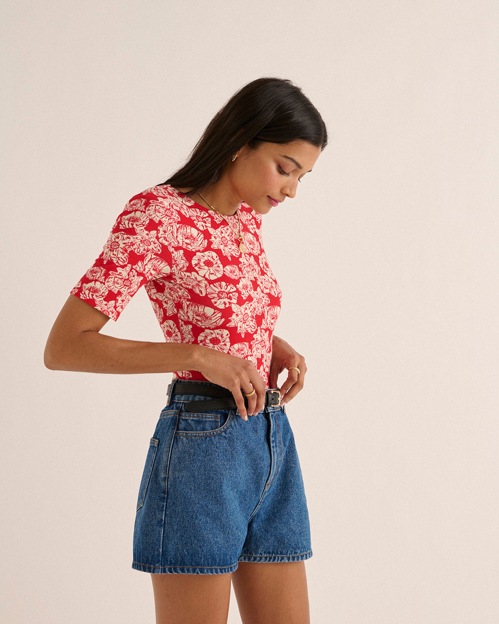 Bodysuit Heureuse printed flower party red and ecru
