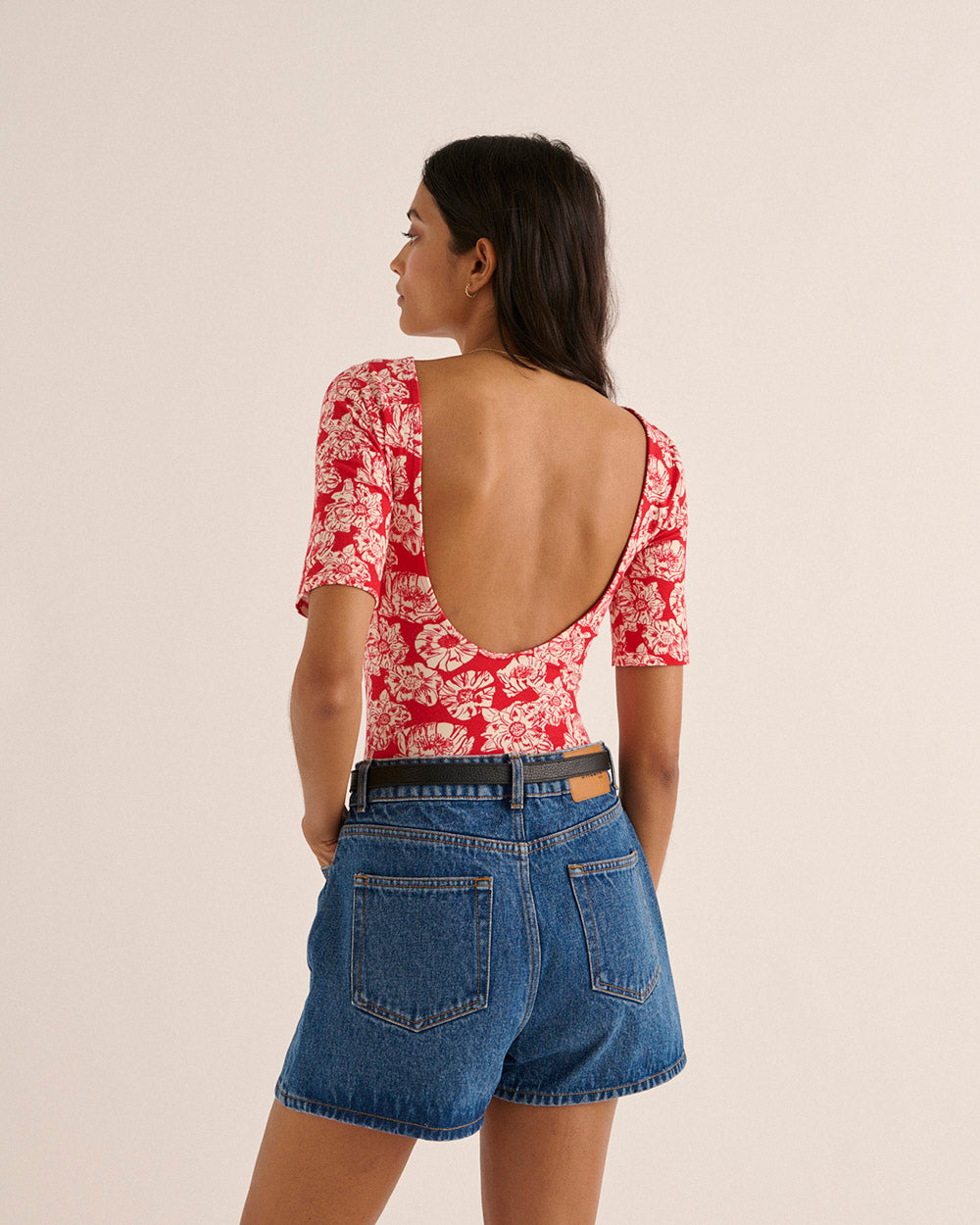 Bodysuit Heureuse printed flower party red and ecru