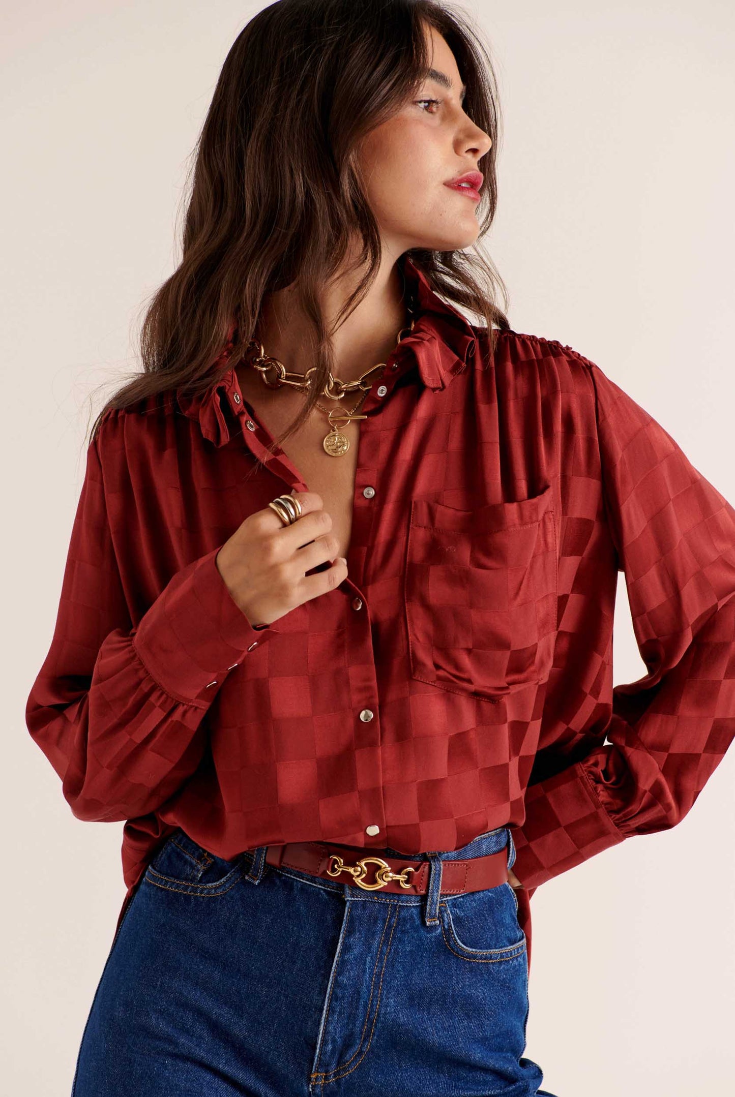 Léonor burgundy checkered shirt