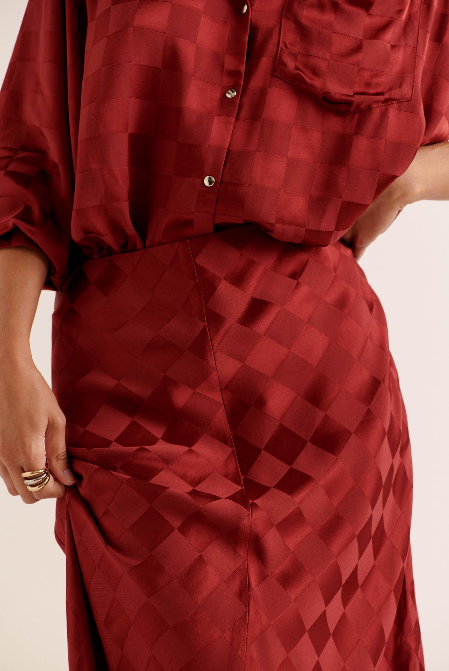 Ashley burgundy checkerboard skirt