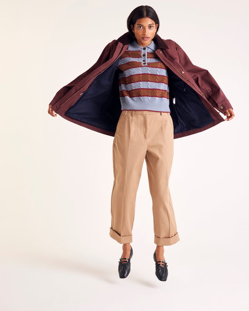 Sweater Isidore stripes blue, cinnamon and burgundy