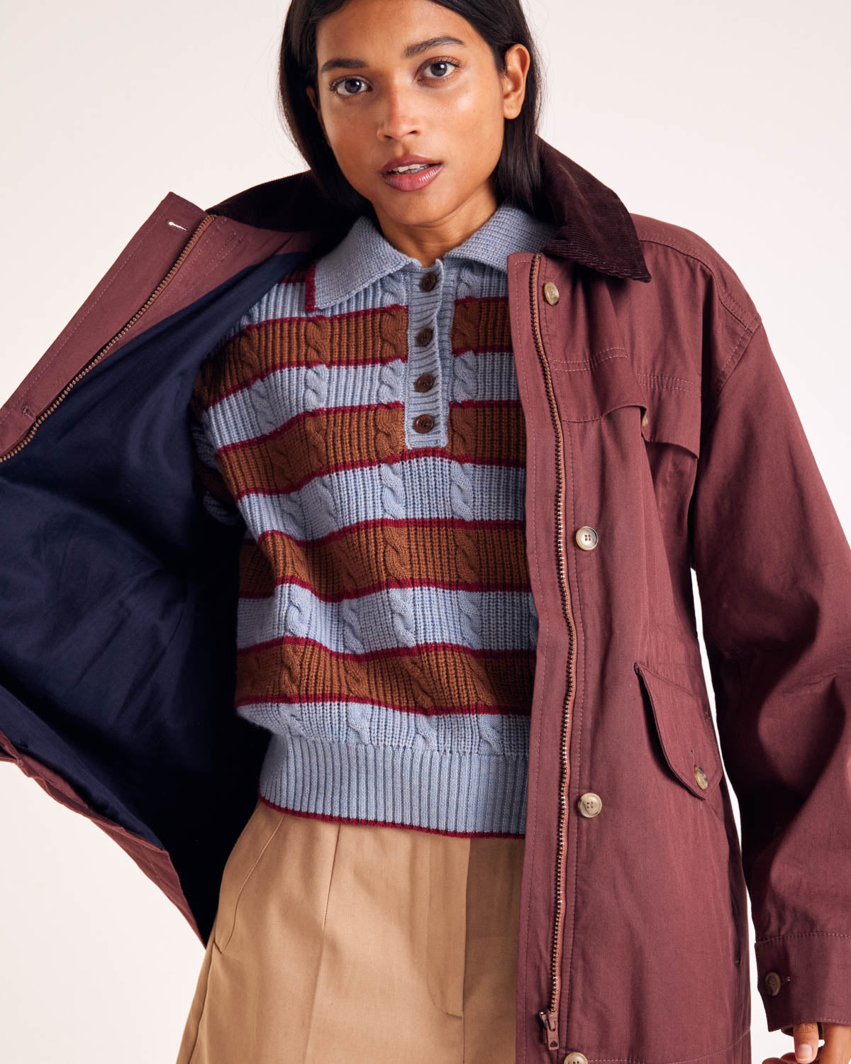 Jacket Eloi aubergine and chocolate