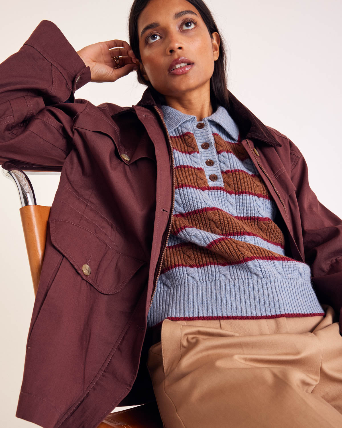 Sweater Isidore stripes blue, cinnamon and burgundy