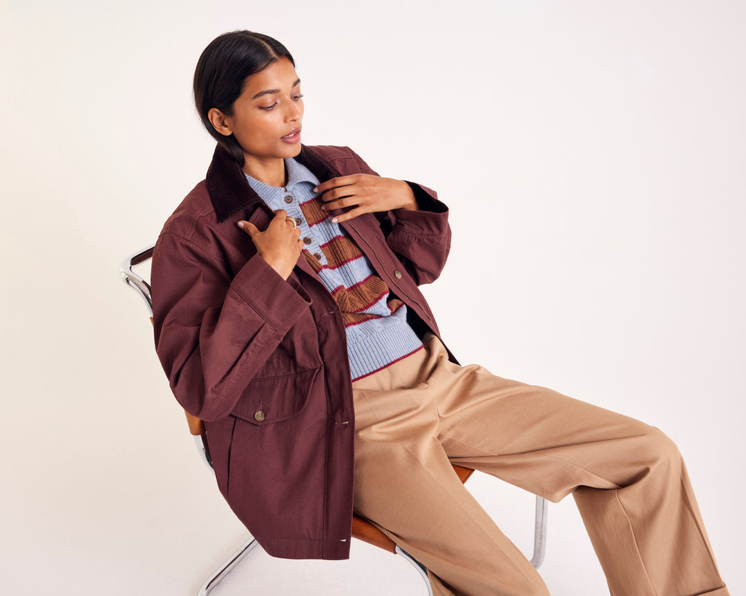 Sweater Isidore stripes blue, cinnamon and burgundy