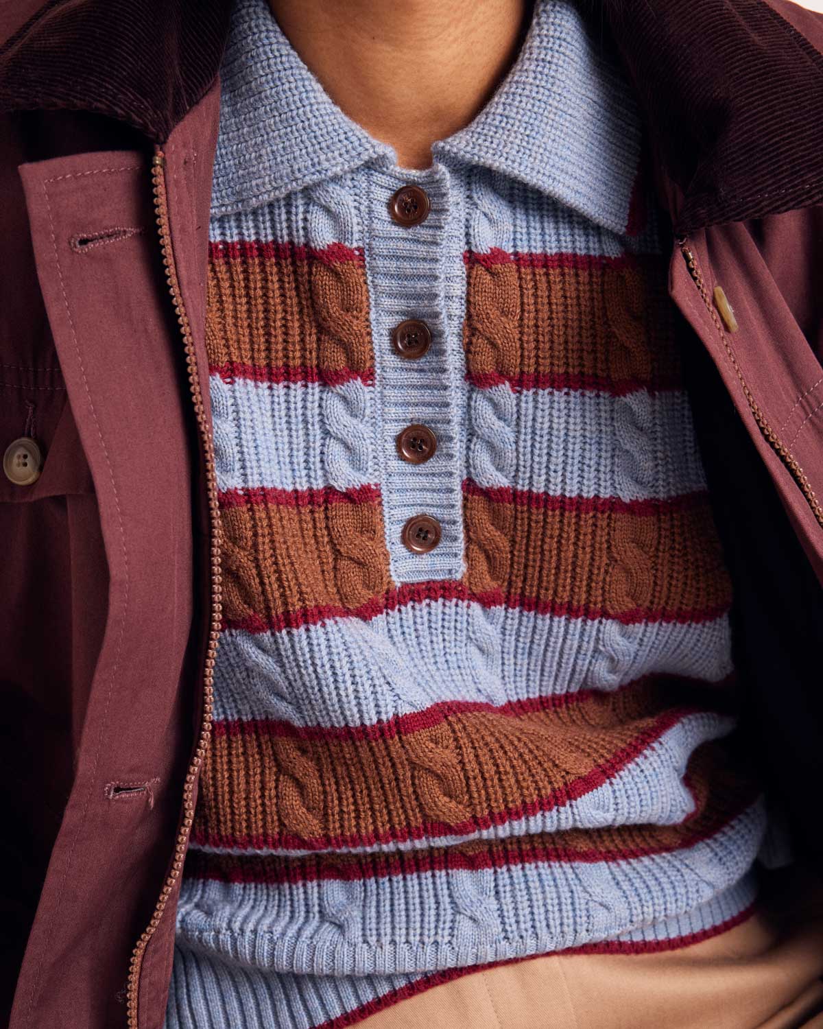 Sweater Isidore stripes blue, cinnamon and burgundy