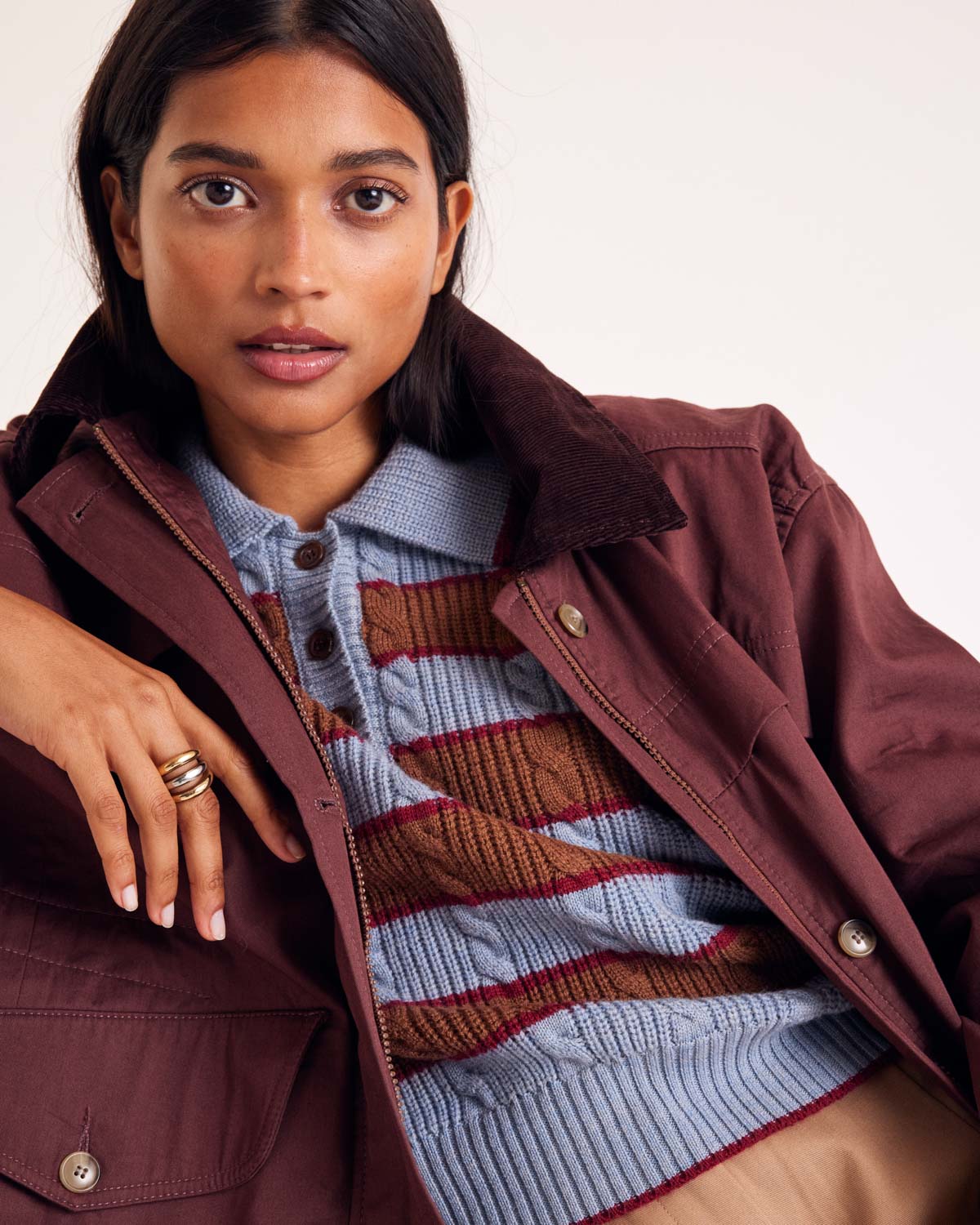 Sweater Isidore stripes blue, cinnamon and burgundy