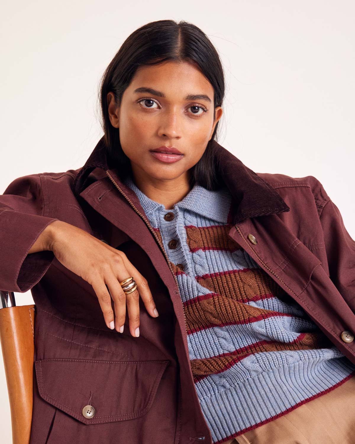 Sweater Isidore stripes blue, cinnamon and burgundy