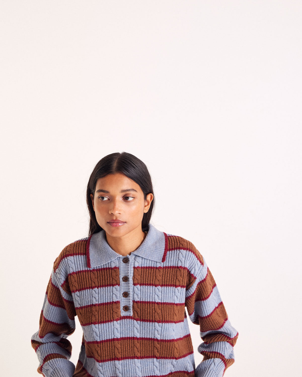 Sweater Isidore stripes blue, cinnamon and burgundy