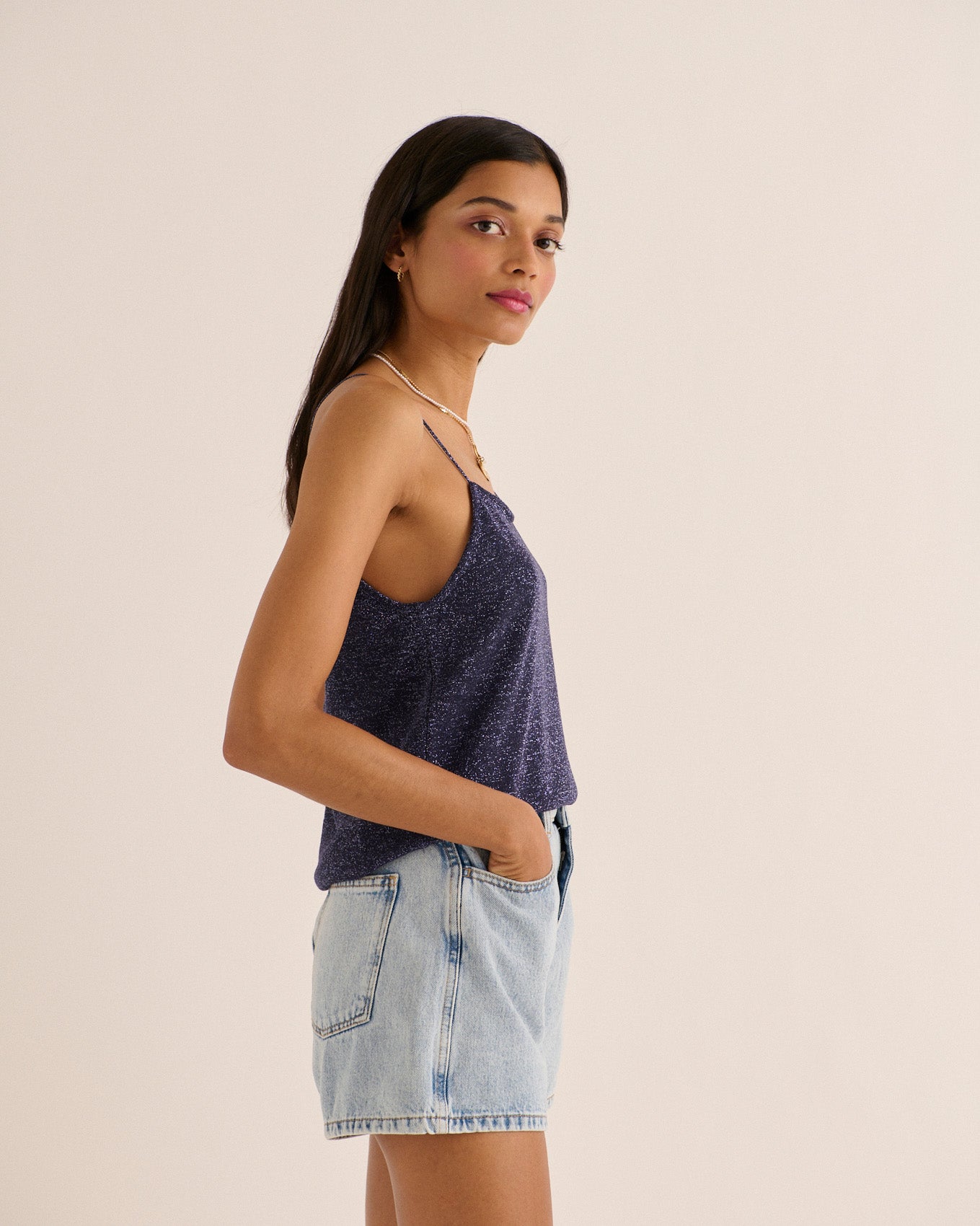 Top Amandier navy iridescent