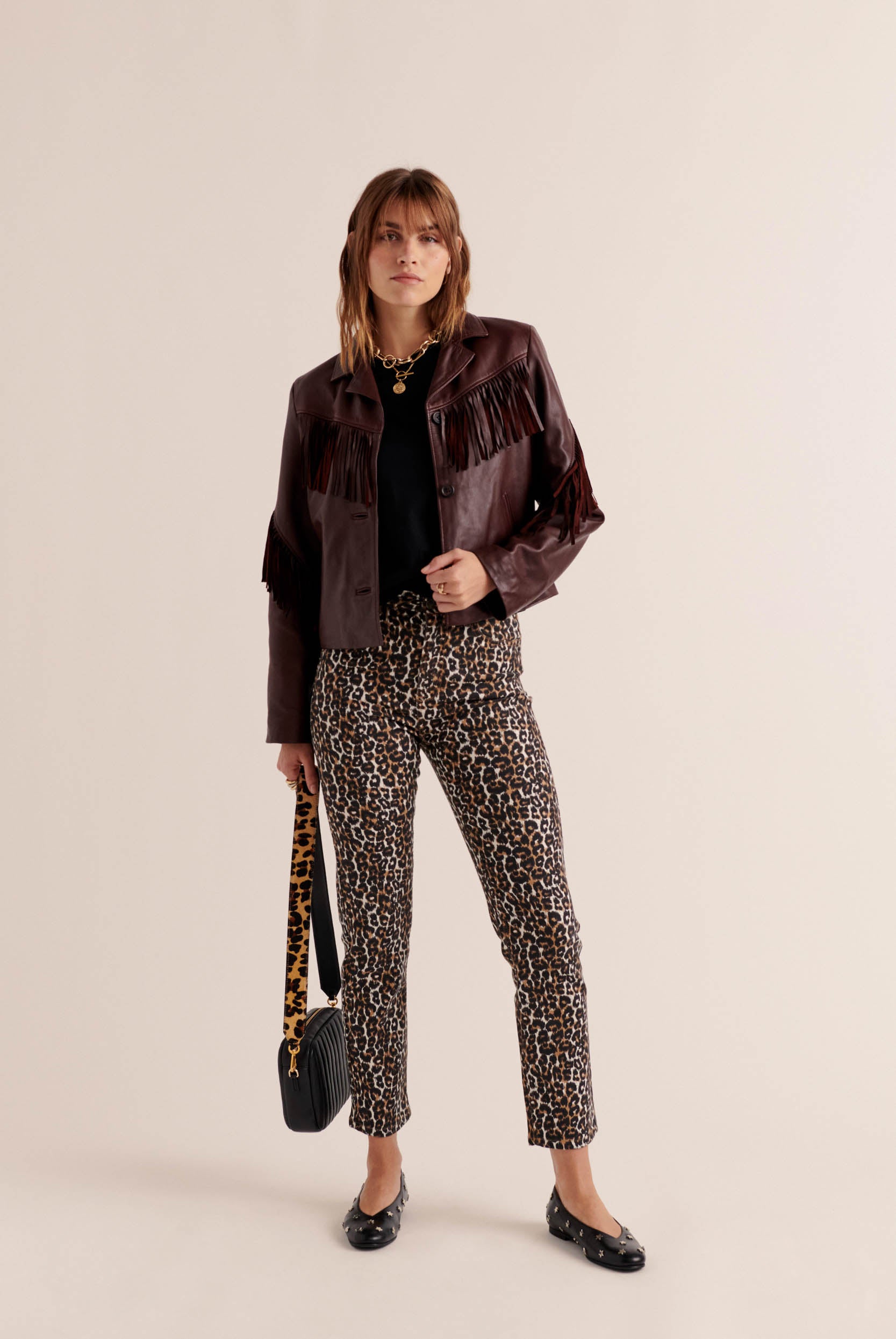 Bag César black handle leopard