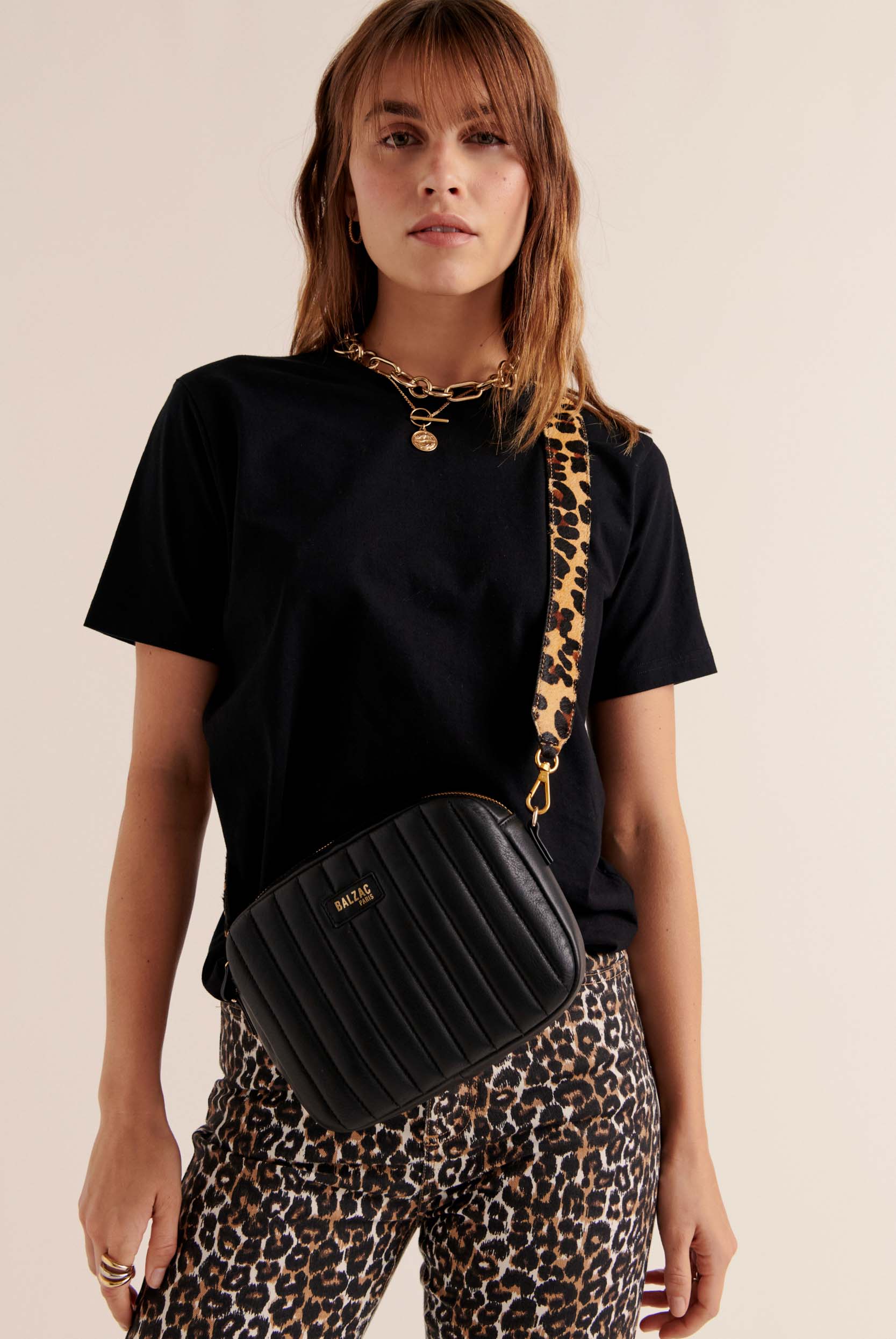 Bag César black handle leopard