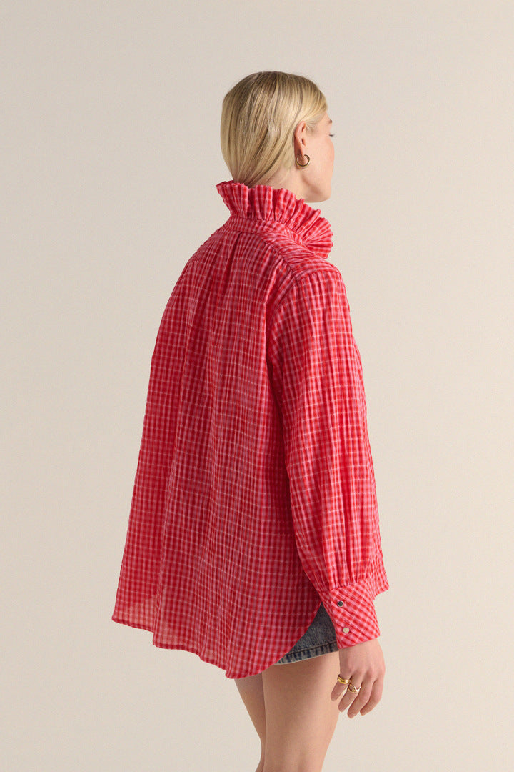 Léonor pink and red gingham shirt