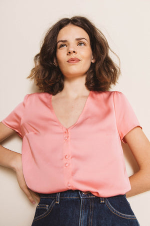 Serena pink satin shirt